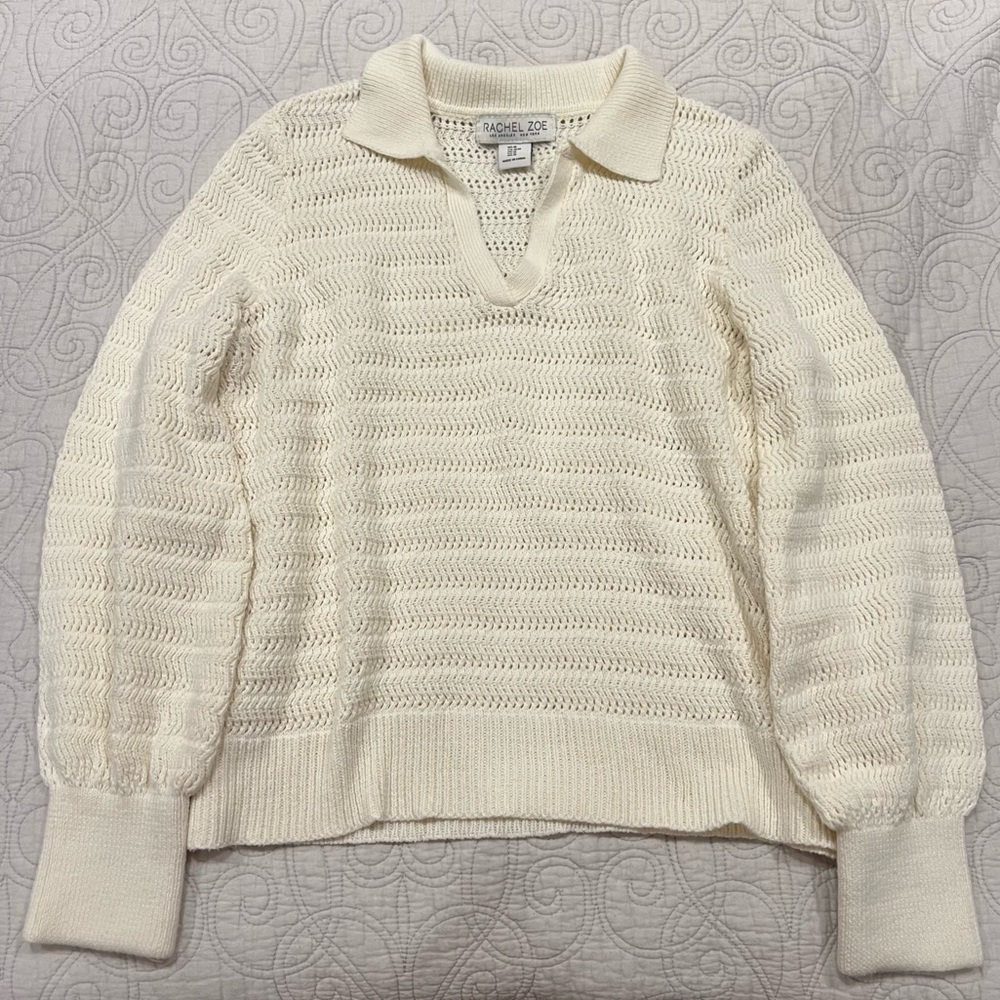 Rachel Zoe Knit Collared Pullover in Eggshell/Cream